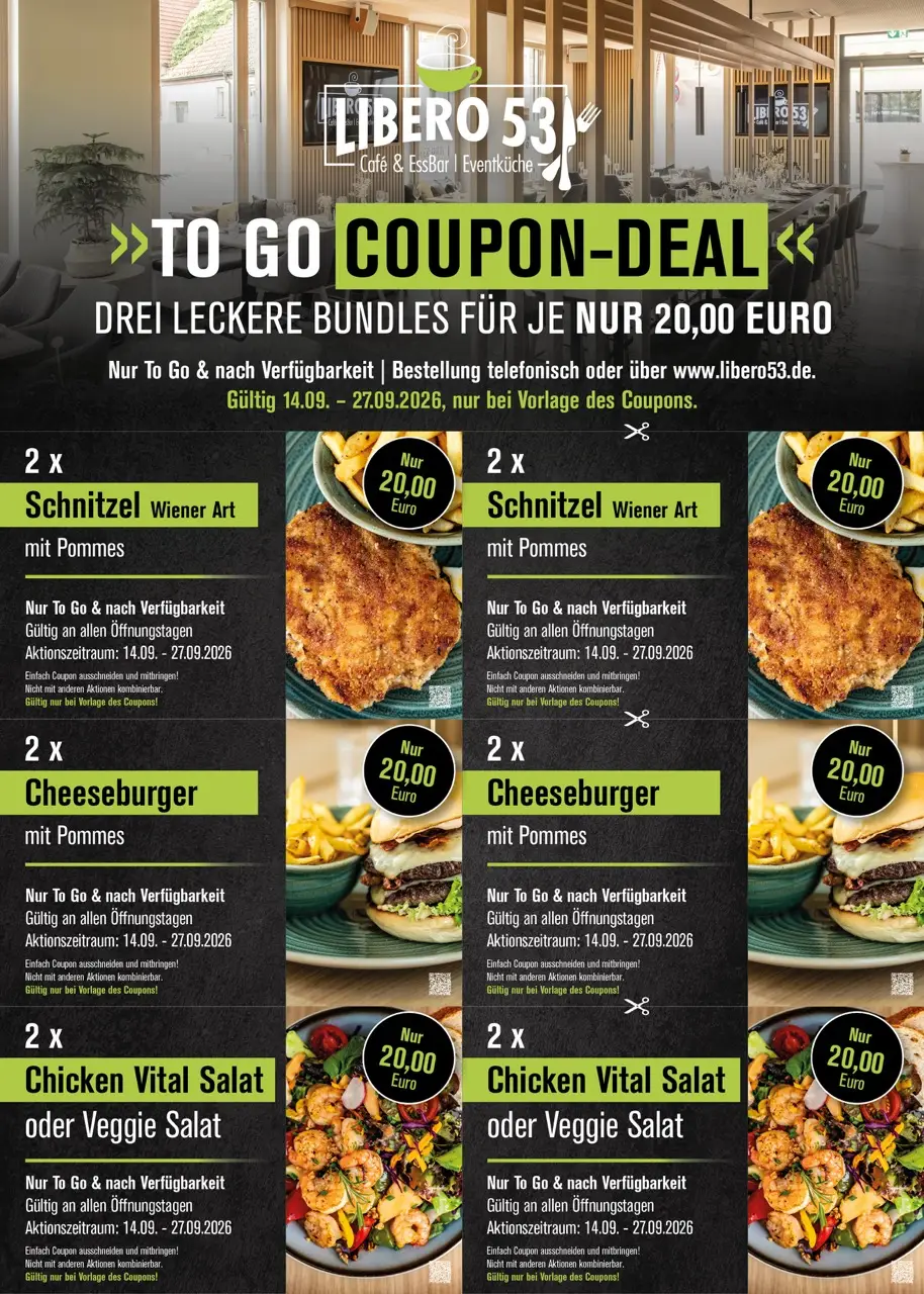 Coupon-Aktion. Zwei Gerichte für nur 20€